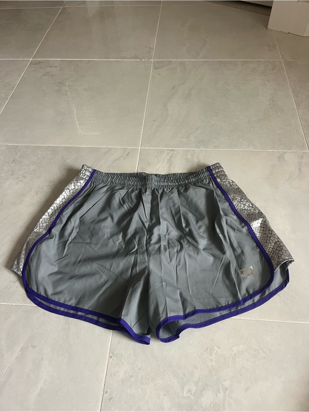 Victoria Secret Pink Women’s Gray Athletic Shorts with Purple Trim